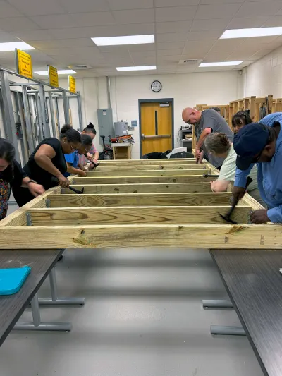 Students working on a deck